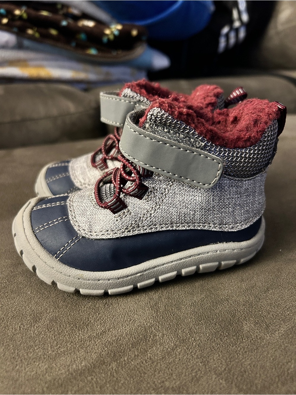 wonder nation Navy, Gray & Burgundy Toddler Winter Boots